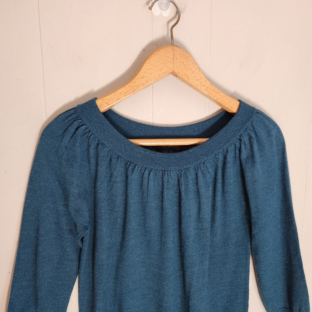 The Limited gathered scoop neck sweater teal green merino wool blend M - Picture 3 of 11